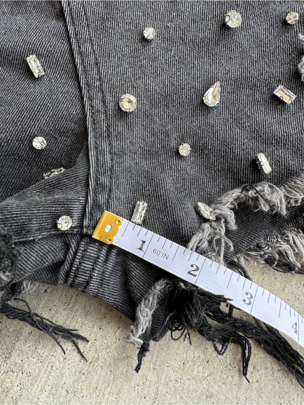 Black Rhinestone Distressed Denim Shorts Large Nashville Festival Bedazzled - Picture 11 of 12